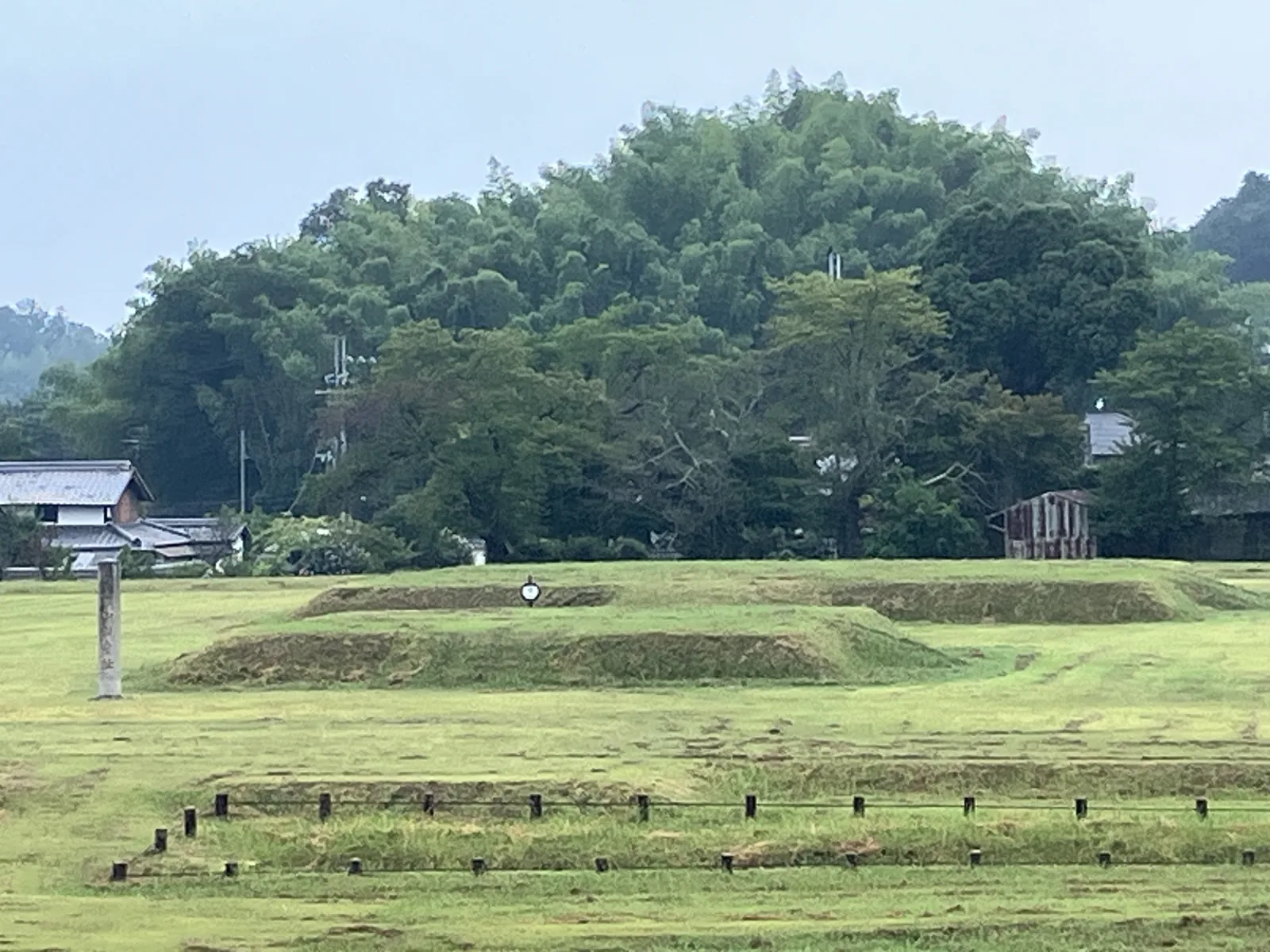 山田寺跡の基壇の高まりと周囲の地形。伽藍の広がりを想像する手がかりになる