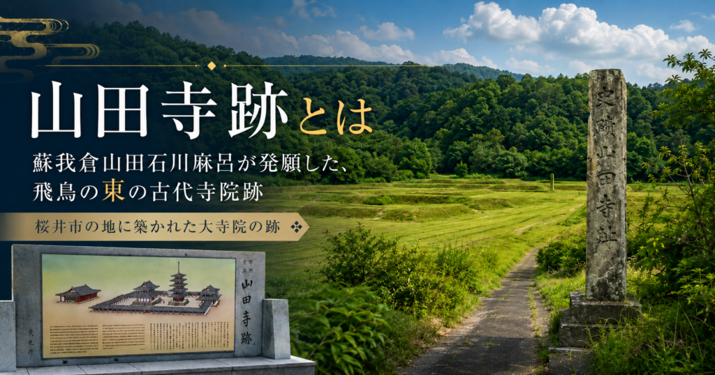 山田寺跡の入口周辺と特別史跡の現地風景