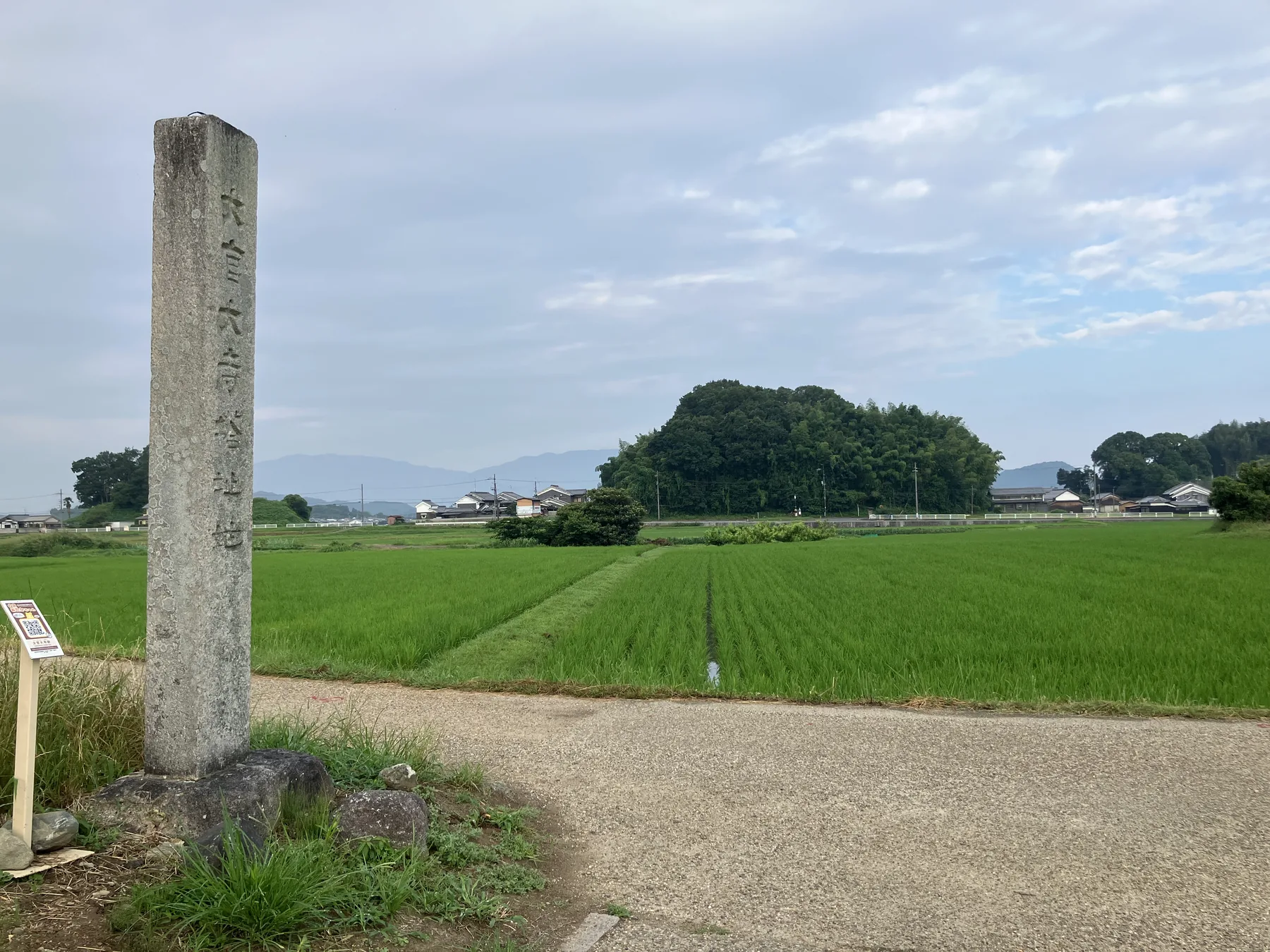 水田のそばに立つ史跡大官大寺跡の標柱