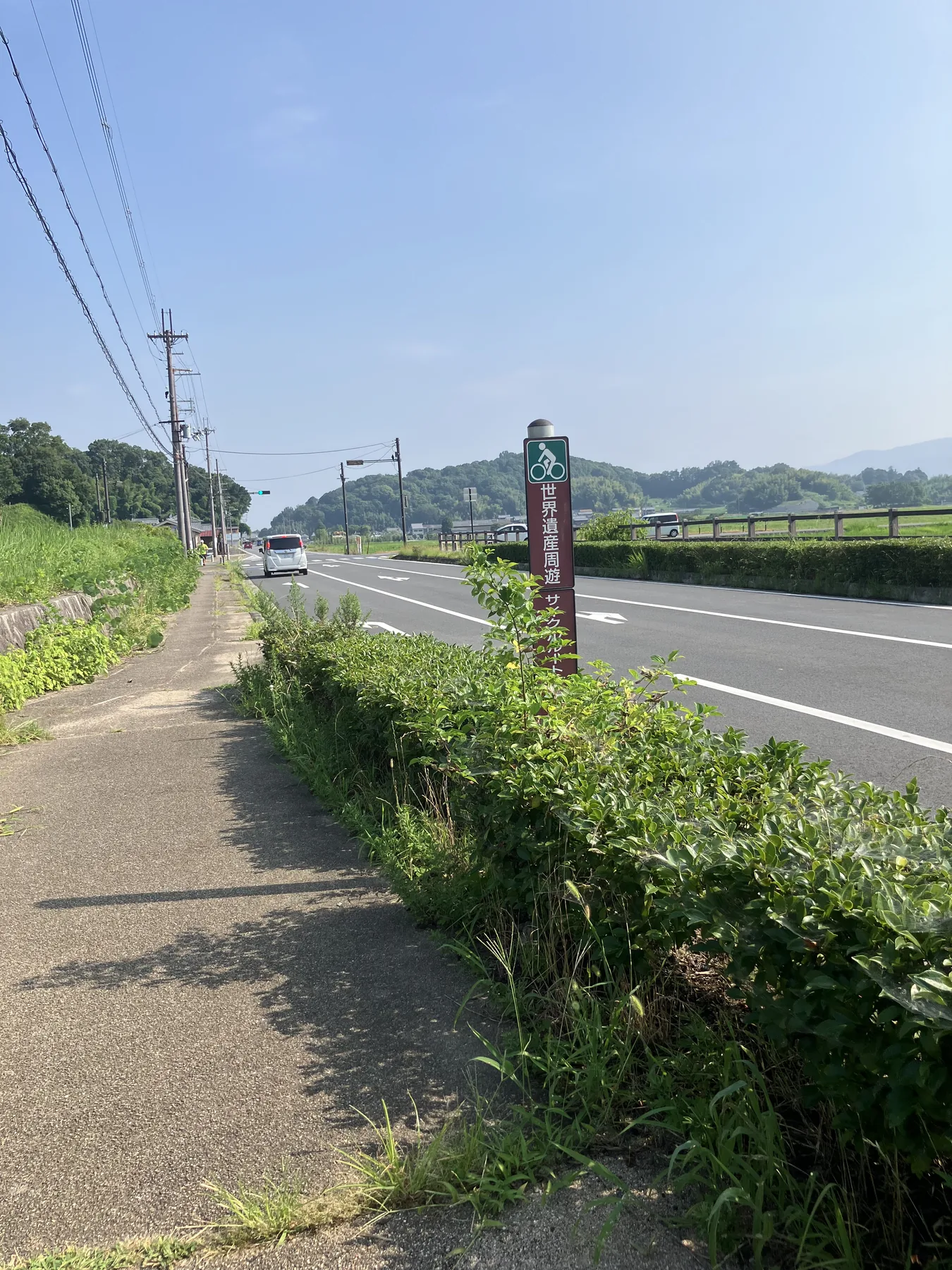大官大寺跡周辺の道路沿いに続く歩道