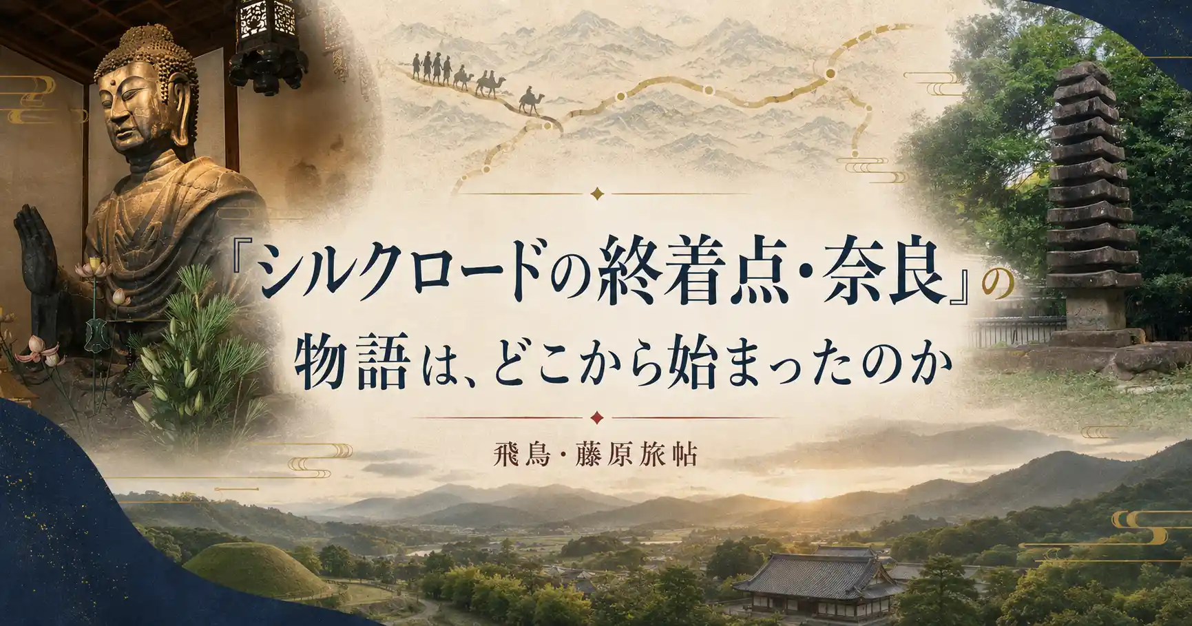 奈良の国際文化とその前章となる飛鳥・藤原を描いた章タイトル画像