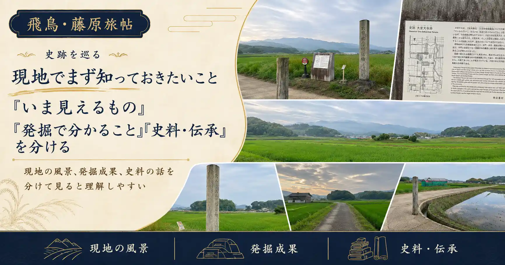 大官大寺跡でいま見えるものと発掘で分かることを分ける案内