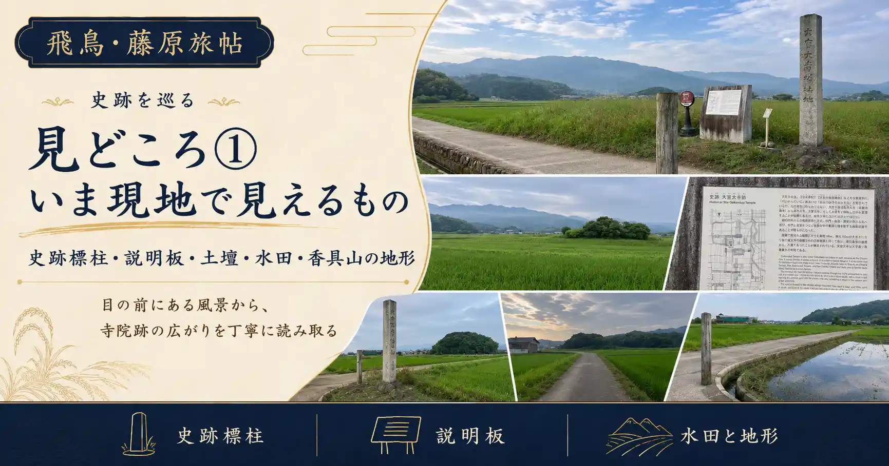 大官大寺跡の史跡標柱や説明板や土壇など現地で見える手がかり