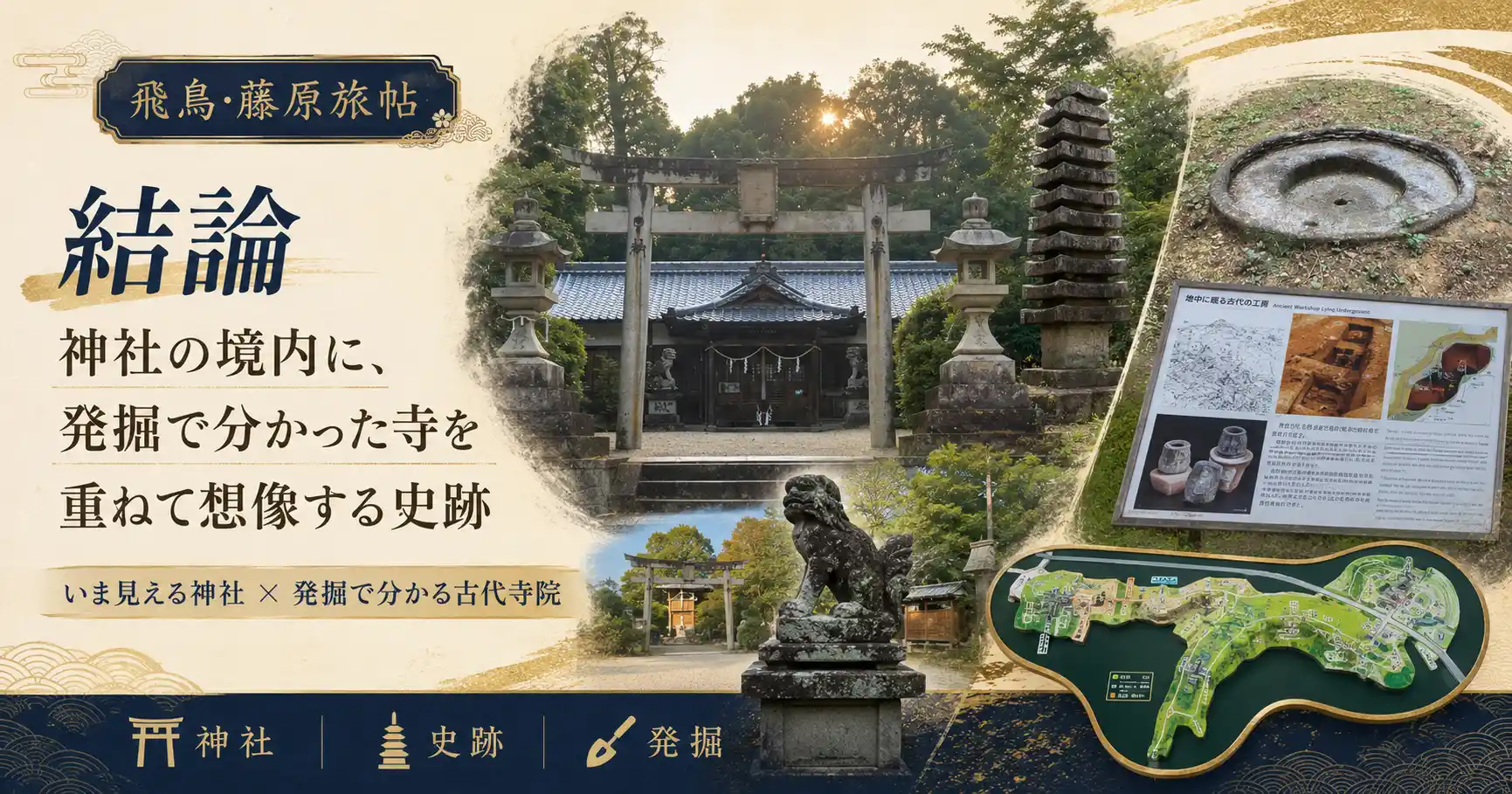 結論:檜隈寺跡は「いま見える神社の境内」に「発掘で分かった寺」を重ねて想像する史跡