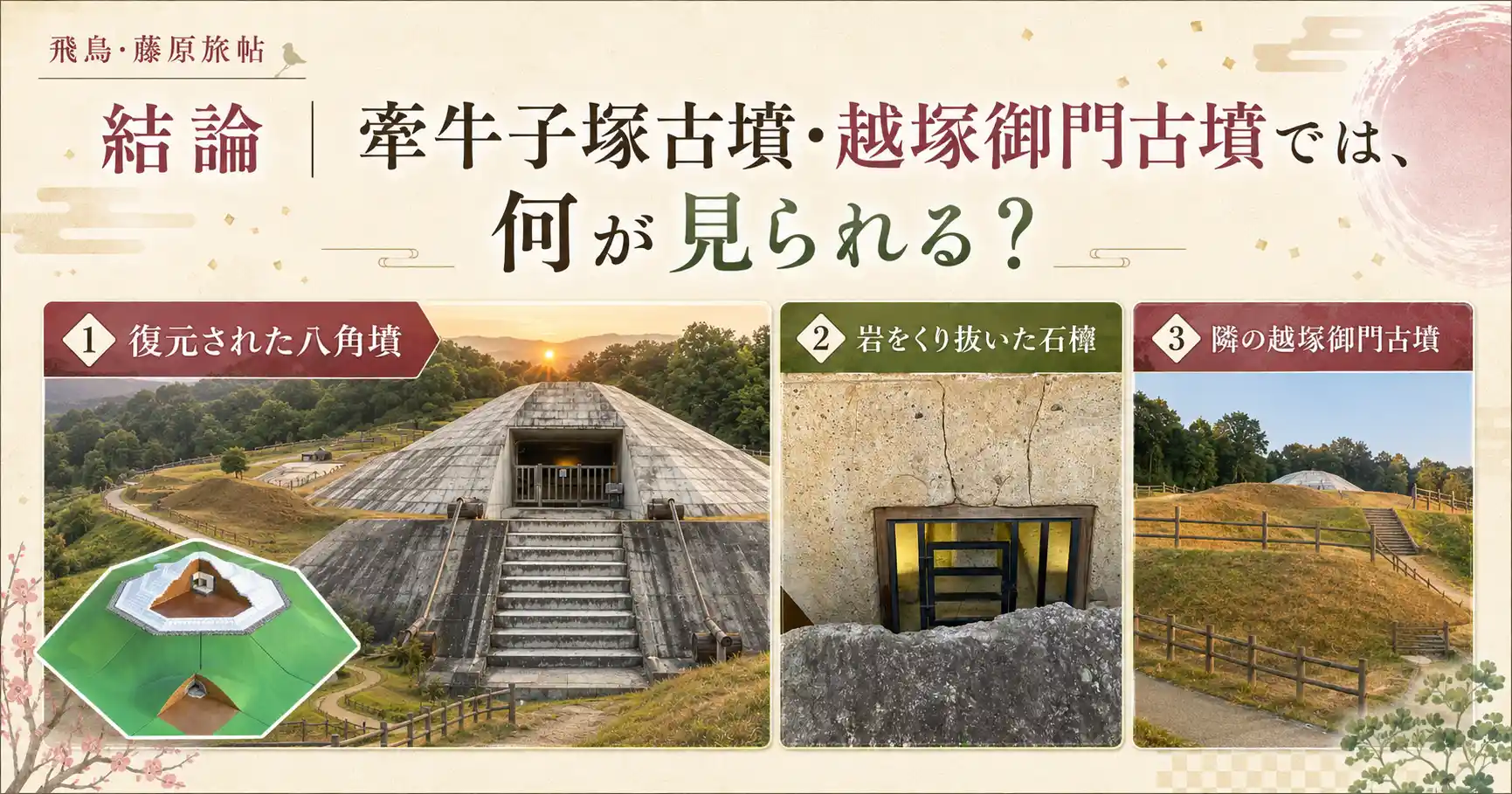 牽牛子塚古墳・越塚御門古墳で見られるものの要点