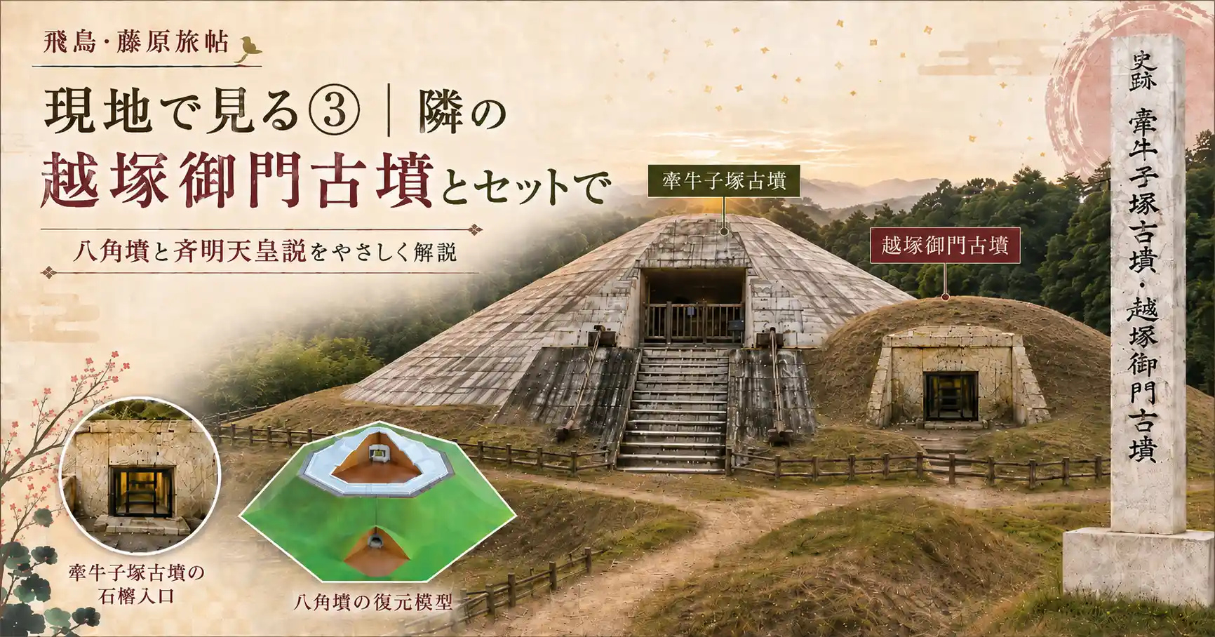 越塚御門古墳と牽牛子塚古墳を一緒に見るポイント