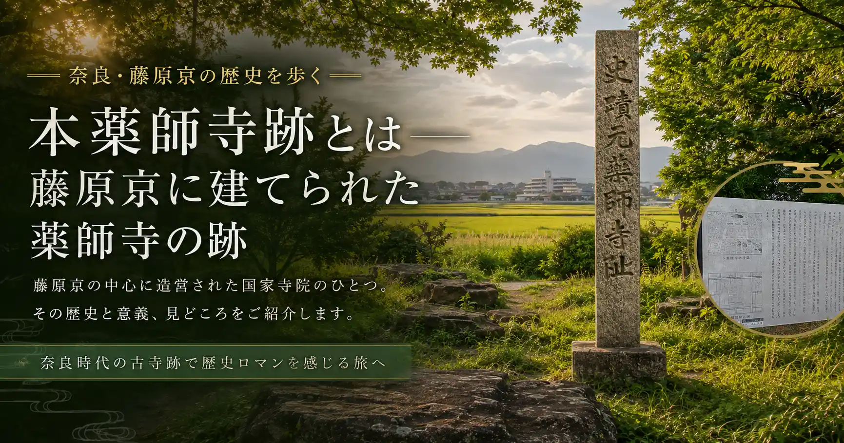 藤原京に建てられた薬師寺の跡としての本薬師寺跡