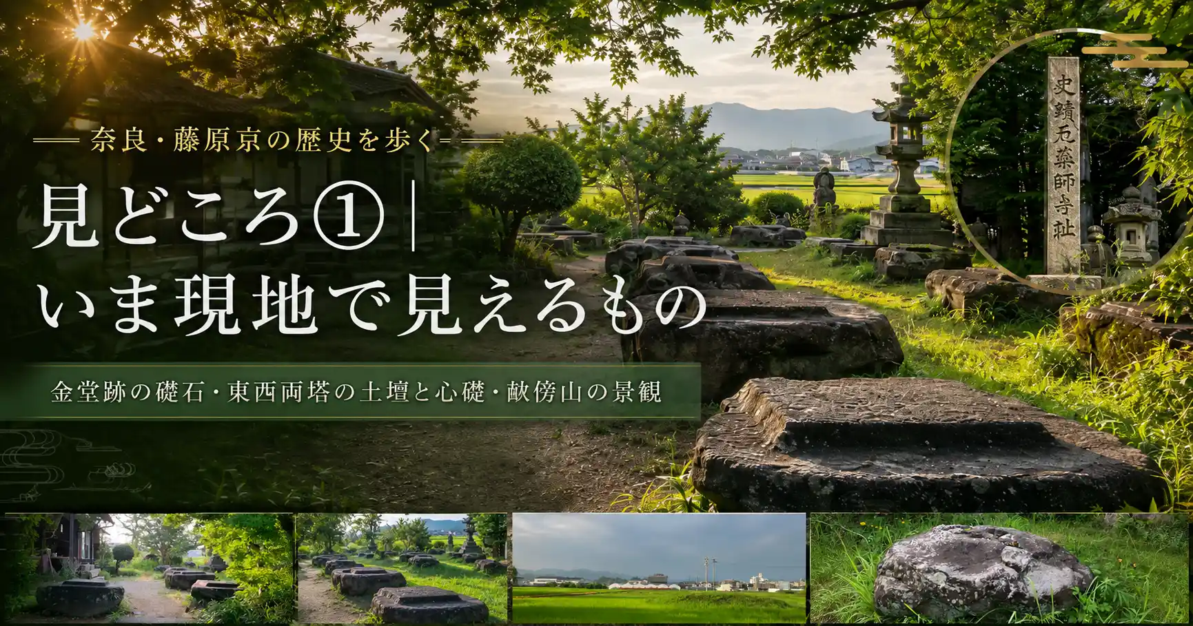 金堂跡の礎石、東西両塔の土壇と心礎、畝傍山の景観をめぐる見どころ