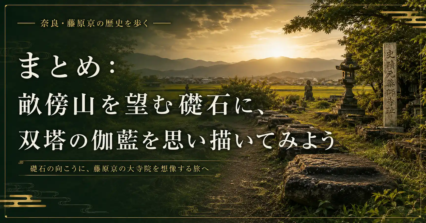 畝傍山を望む礎石に双塔の伽藍を思い描く本薬師寺跡のまとめ